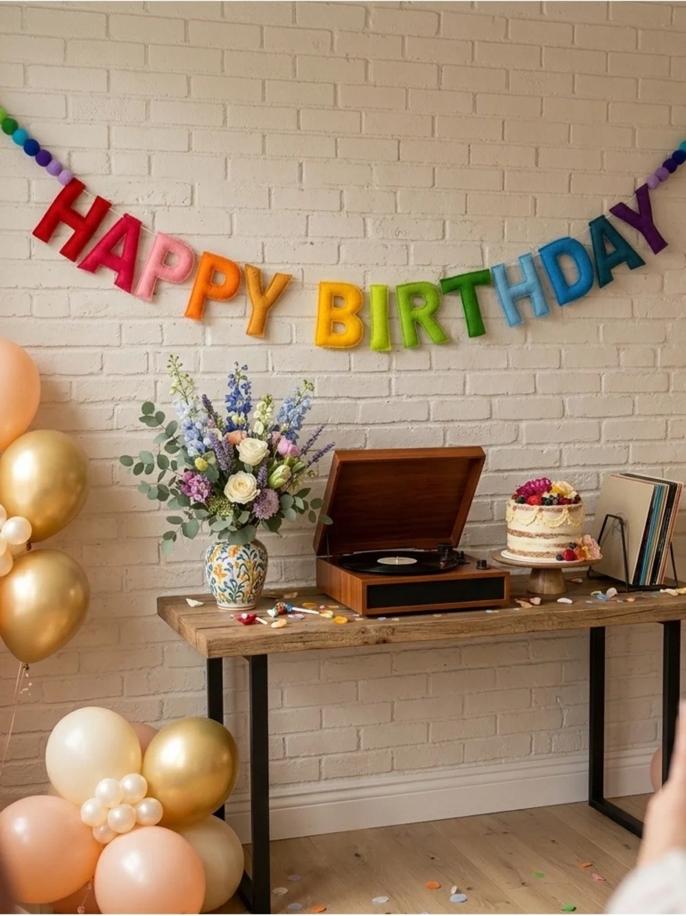 NWT Colorful Felt Happy Birthday Banner & Rainbow Garland Party Decor